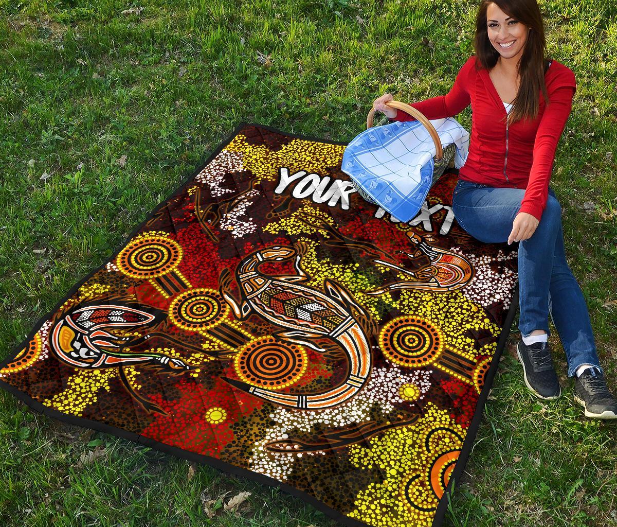 (Custom) Aboriginal Premium Quilt - Kangaroo and Lizard Dot Painting Art