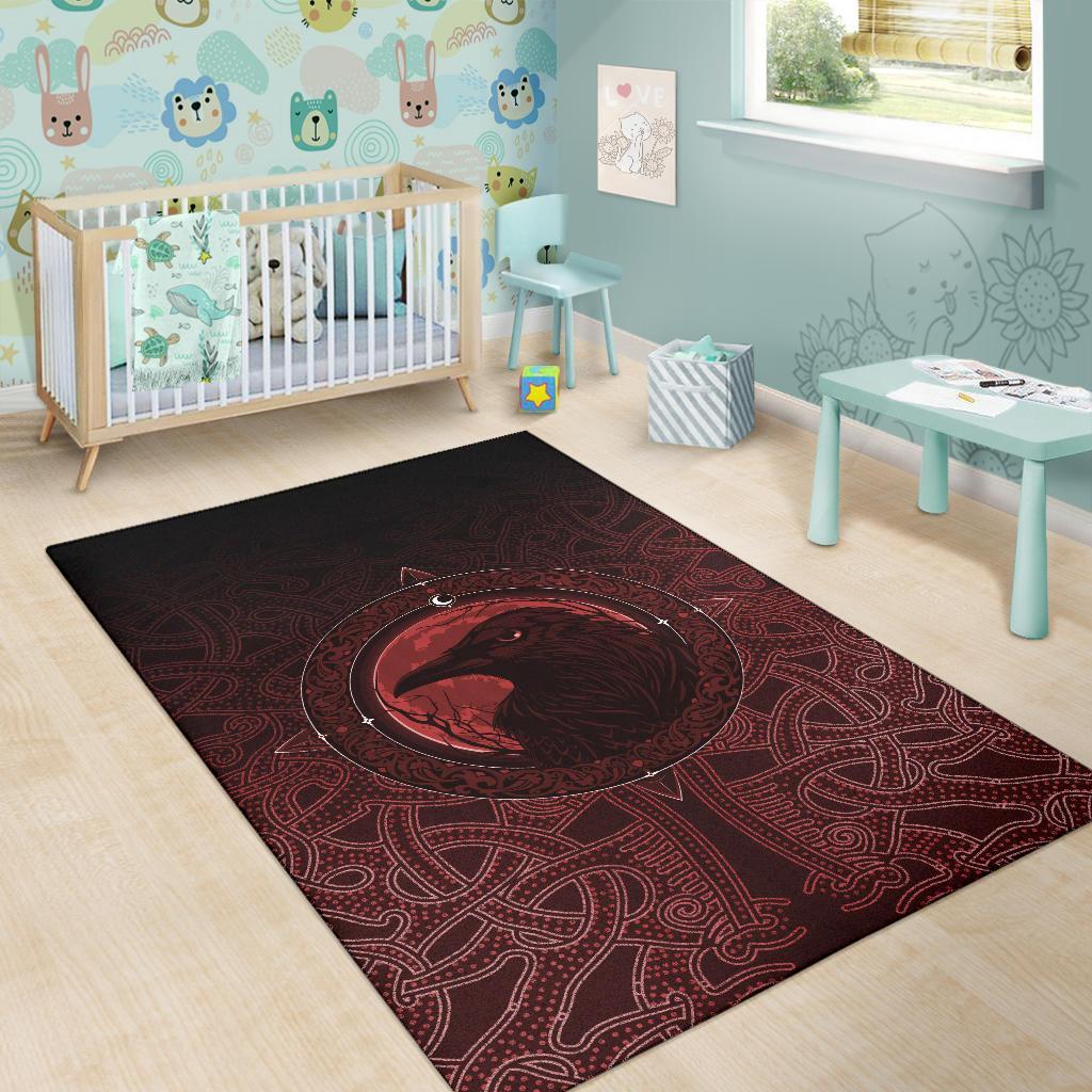 Viking Area Rug Ethnic Odin Raven Red