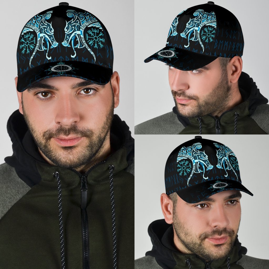 Viking Classic Cap Fenrir Raven And Vegvisir Tattoo Cyan