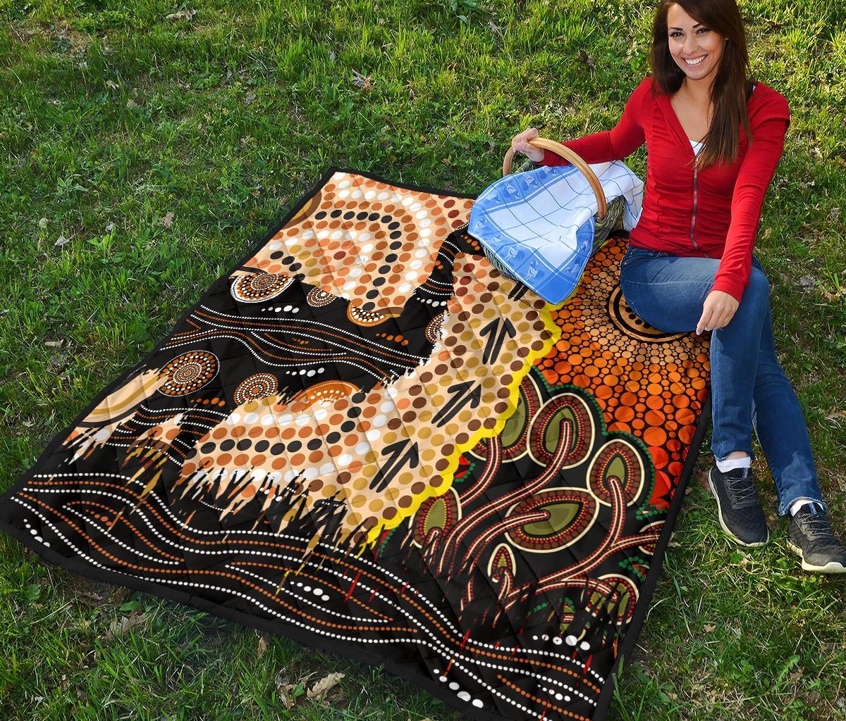 Aboriginal Premium Quilt - Indigenous Sun and Emu