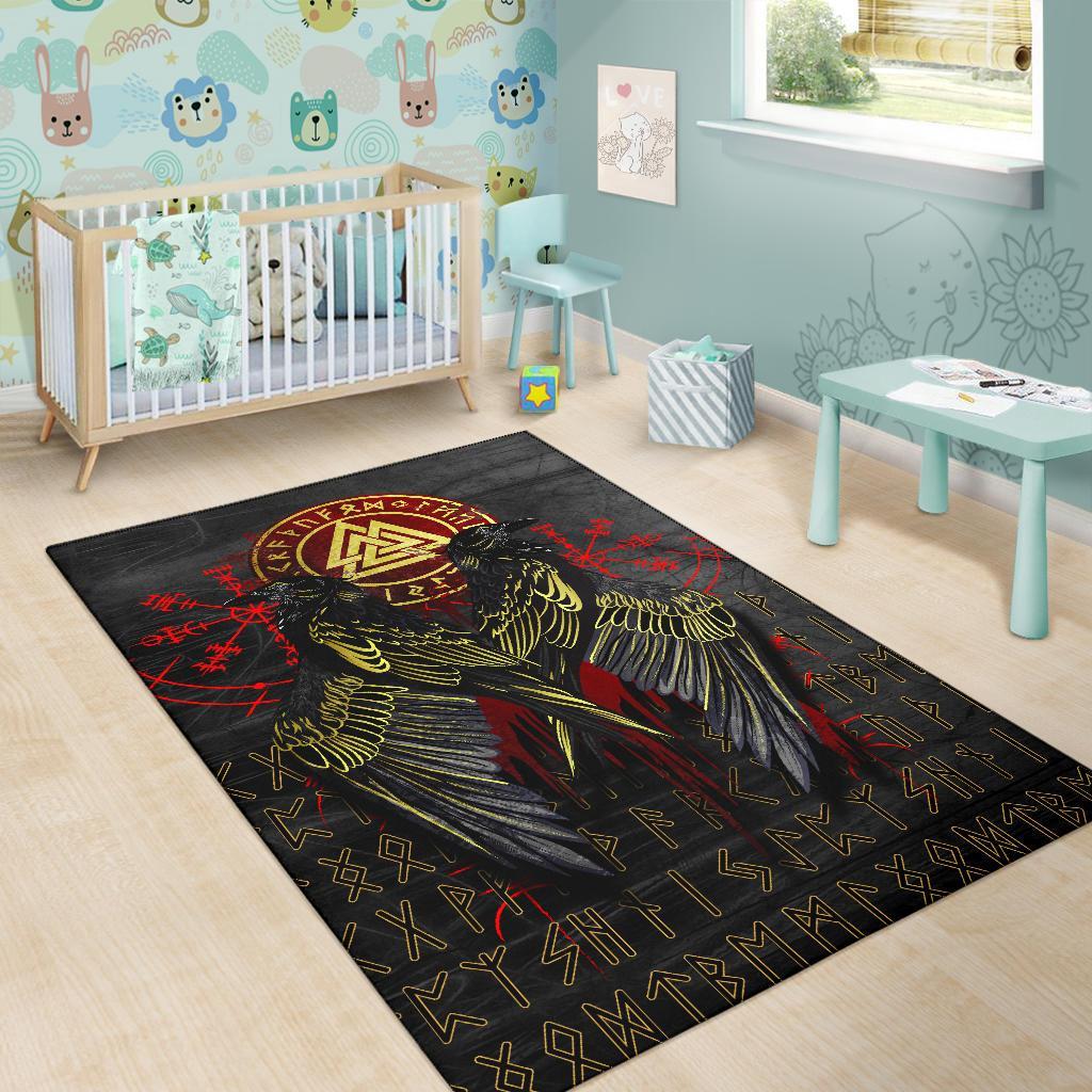 Viking Area Rug Vikings Valknut and Ravens Tattoo