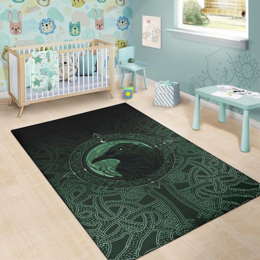 Viking Area Rug Ethnic Odin Raven Green