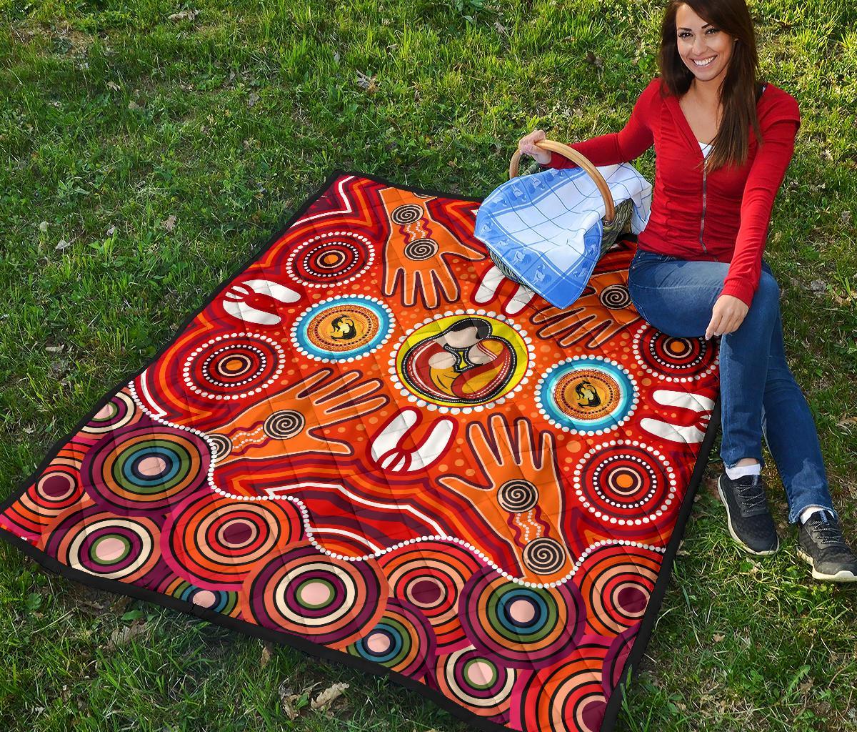 Quilts - Aboriginal Family With Dot Painting art