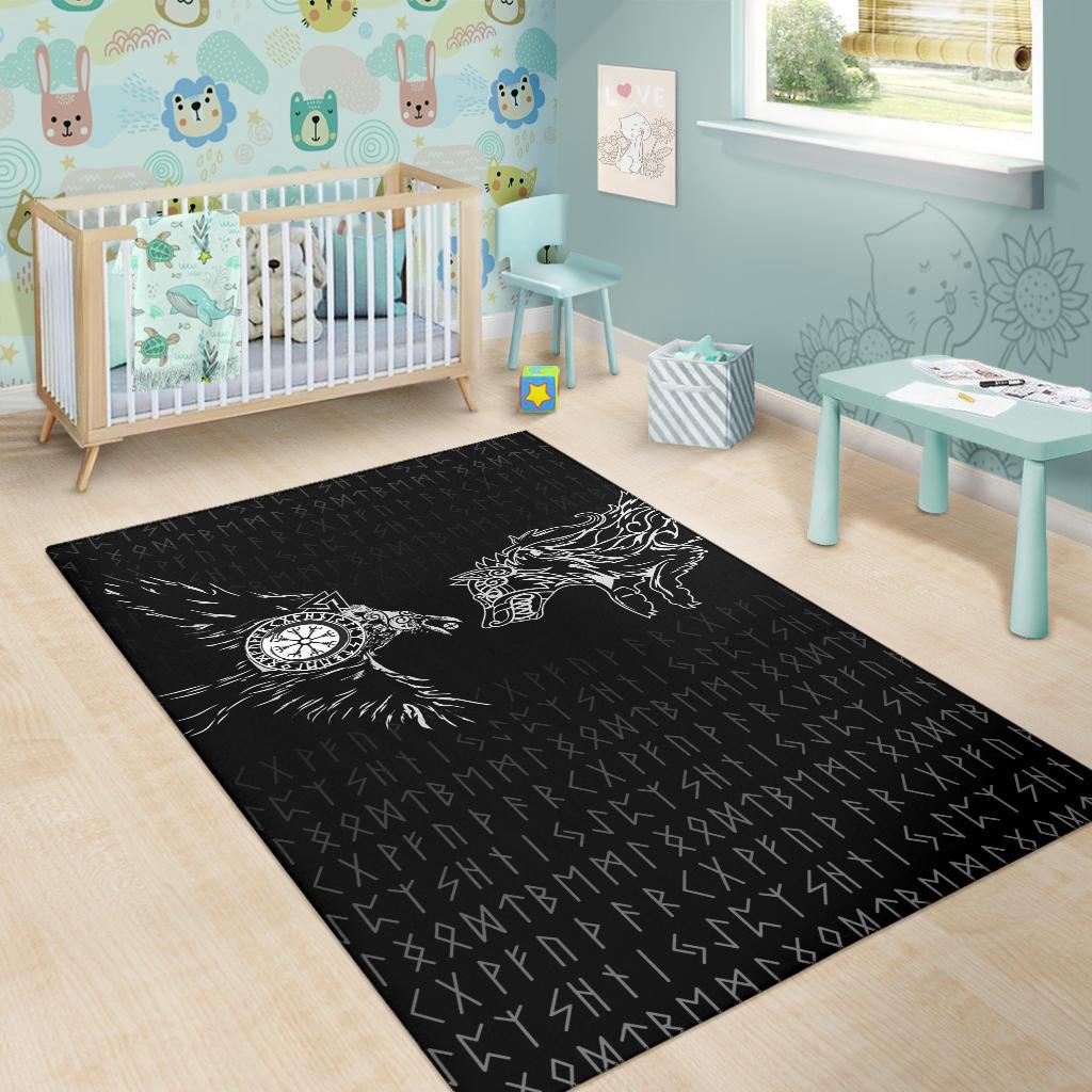 Viking Area Rug - Raven and Wolf Special Tattoo