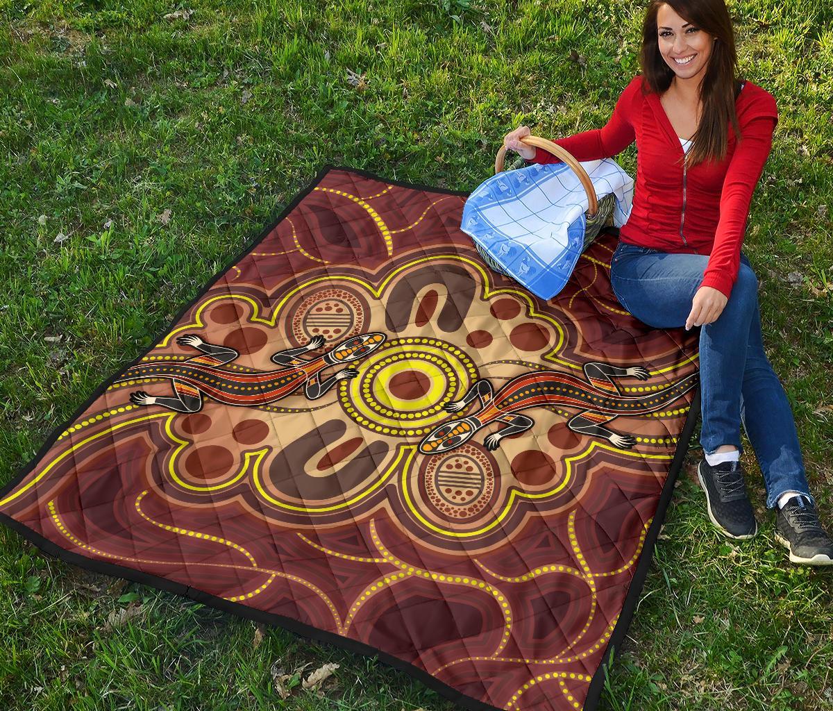 Aboriginal Premium Quilt - Indigenous Lizard Dot Painting Art