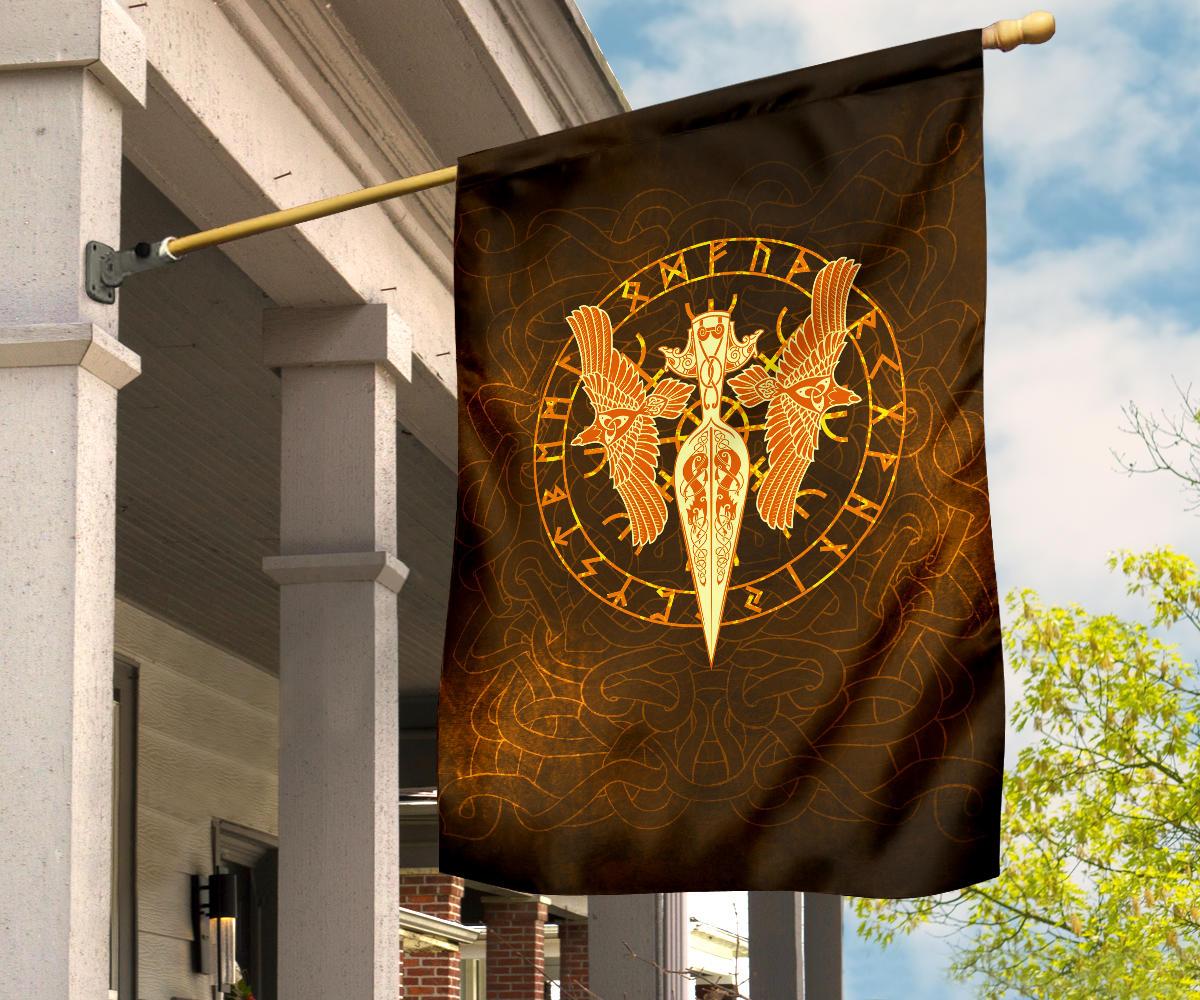 Viking Garden Flag Gold Spear Of The God Odin Gungnir And Two Gold Ravens