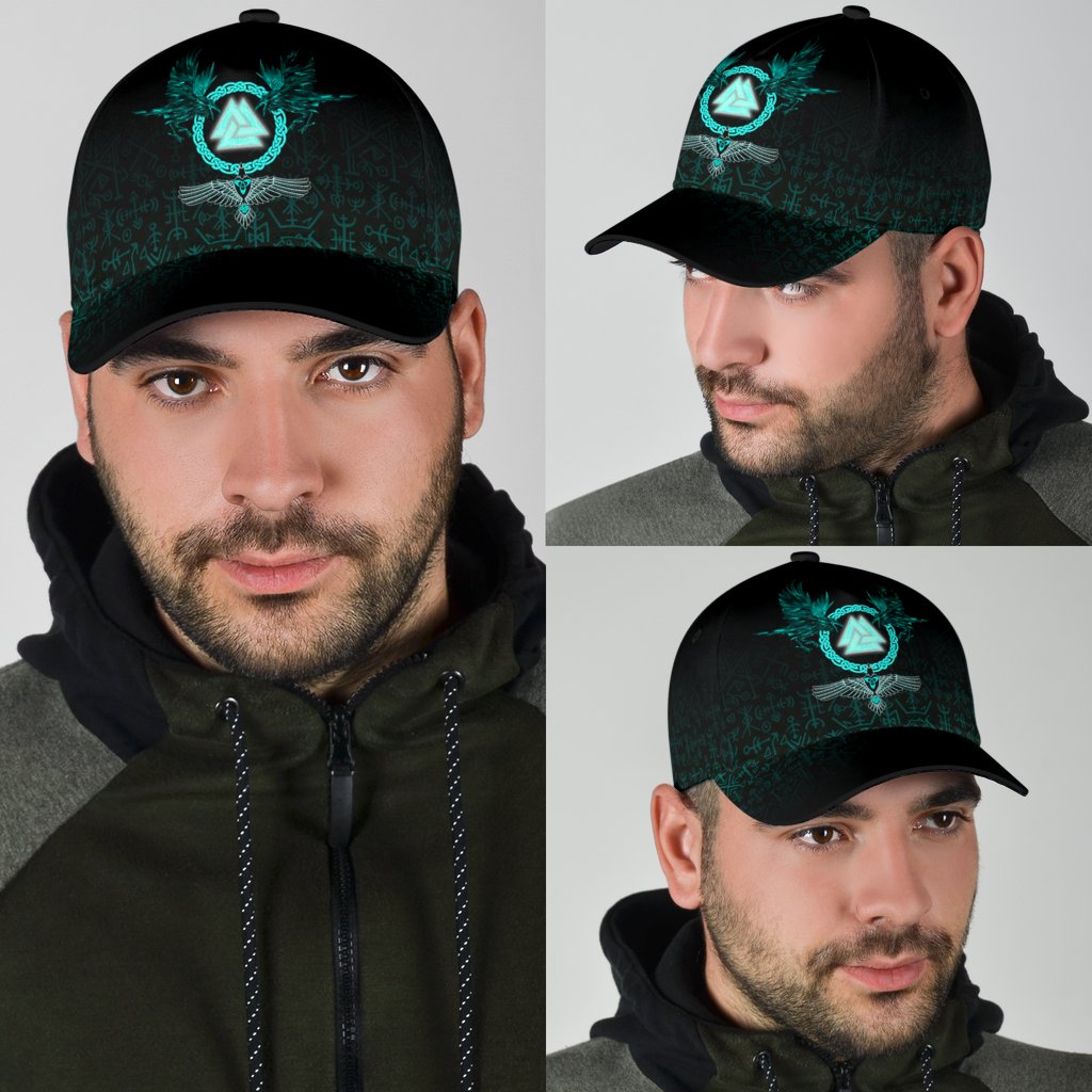 Viking Classic Cap Three Raven and Valknut Cyan