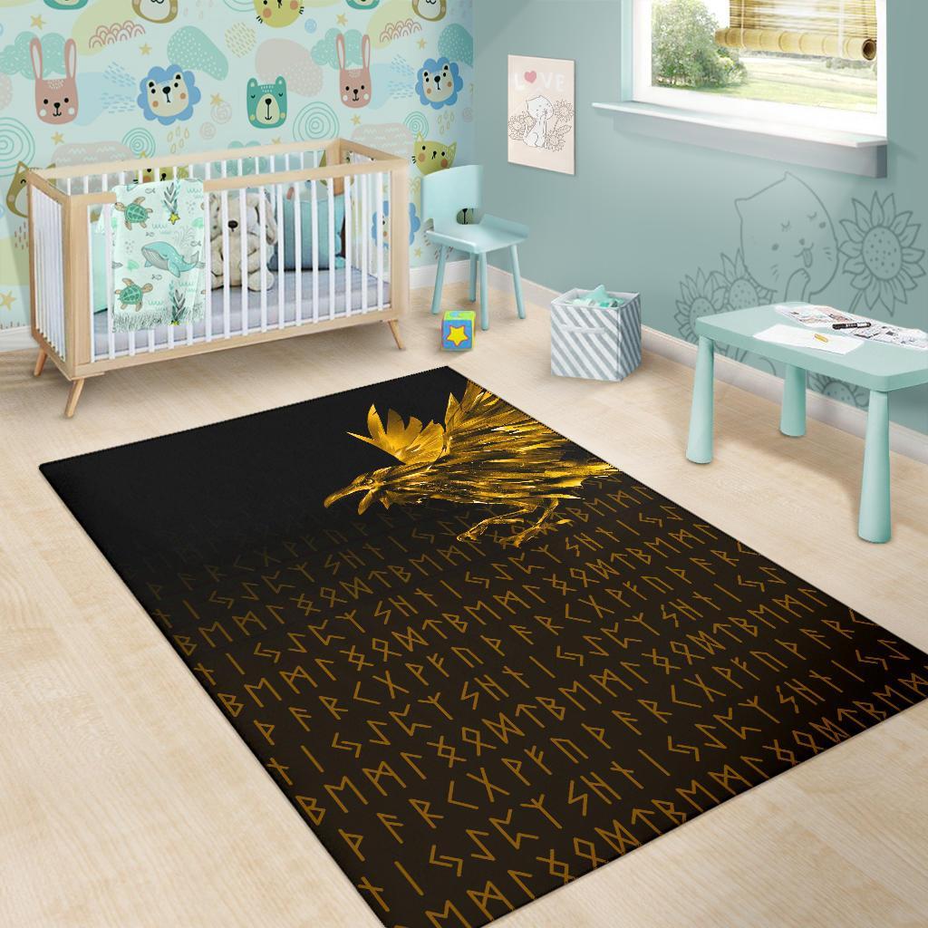 Viking Area Rug The Raven Of Odin Rune Gold