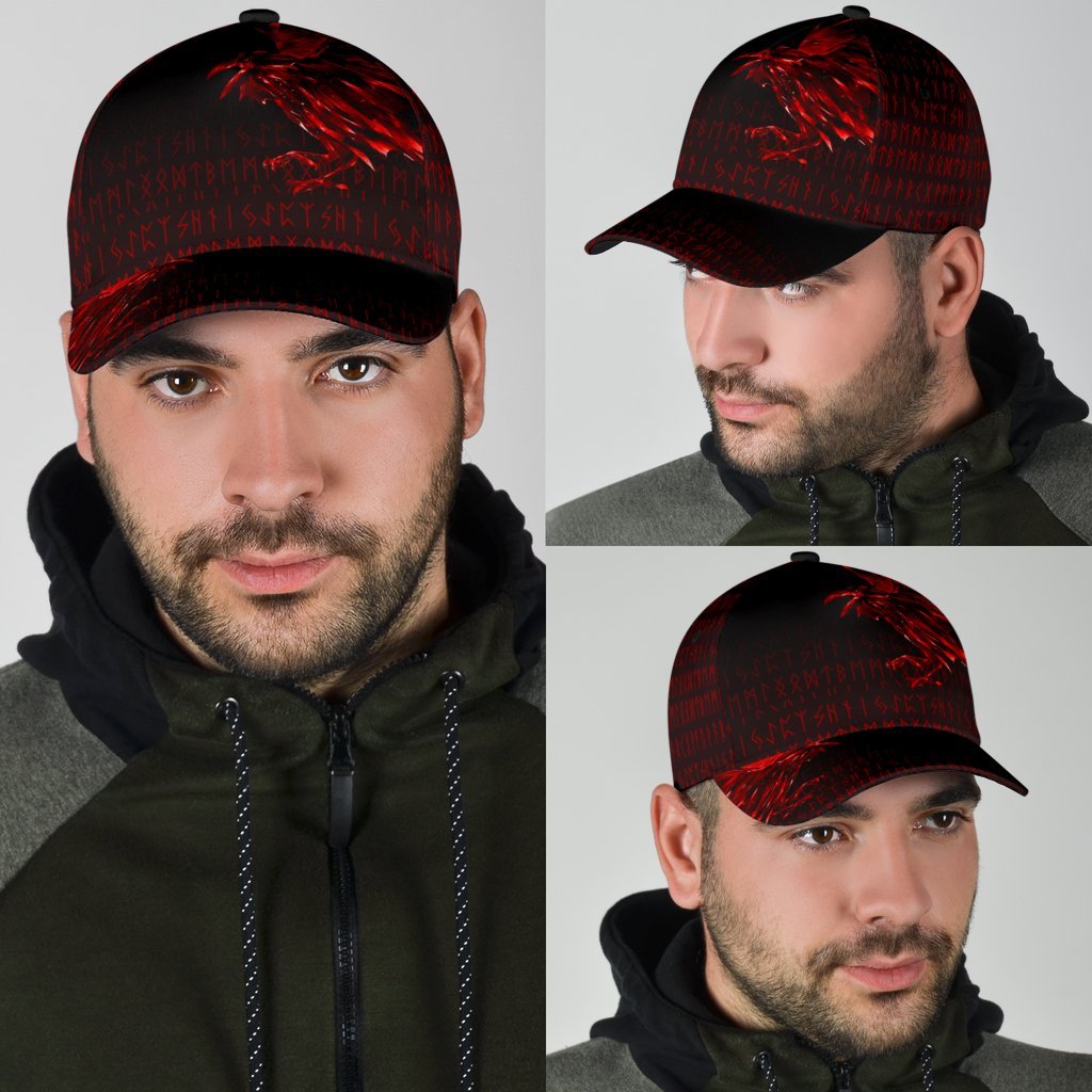 Viking Classic Cap The Raven Of Odin Rune Red