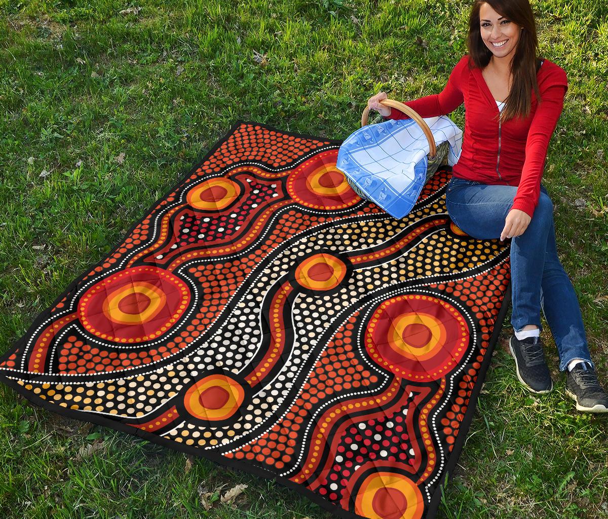 Aboriginal Premium Quilt - Landscape Circle Dot Painting Art