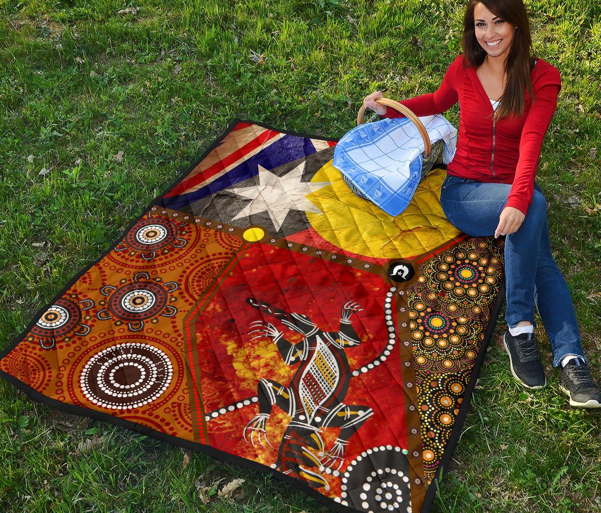 Premium Quilt - Aboriginal Dot Painting & Flags, Crocodile