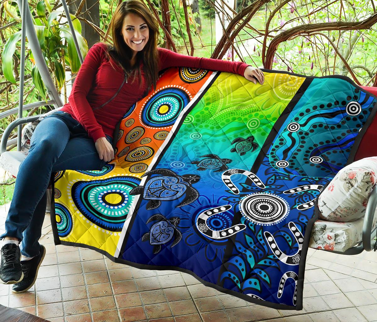 Aboriginal Premium Quilt - Indigenous Turtle Dot Painting Art