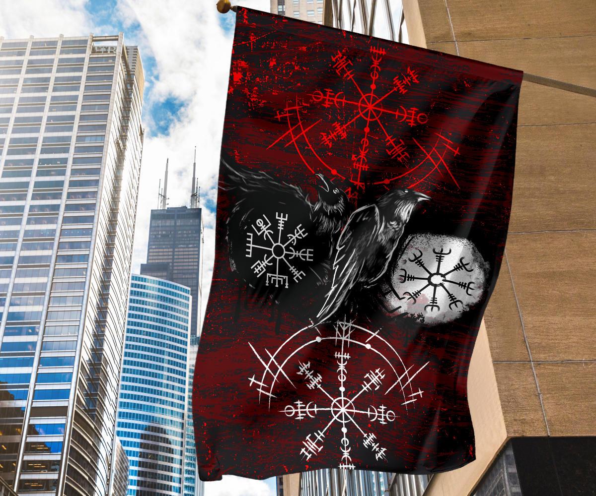 Viking Garden Flag Raven of Odin and Symbol Viking on Blood Background