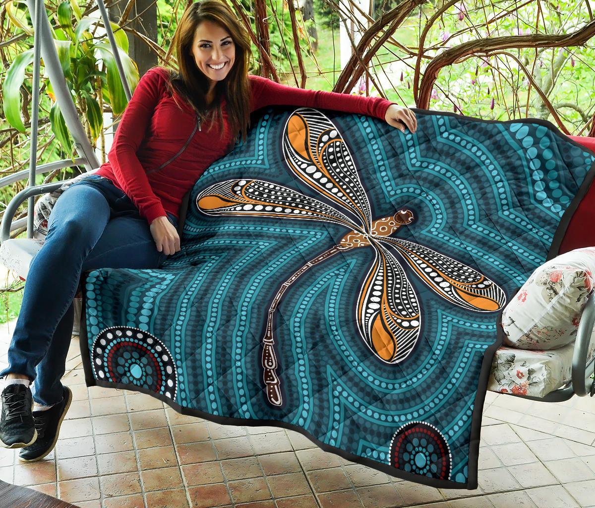 Aboriginal Premium Quilt - Indigenous Dragonfly