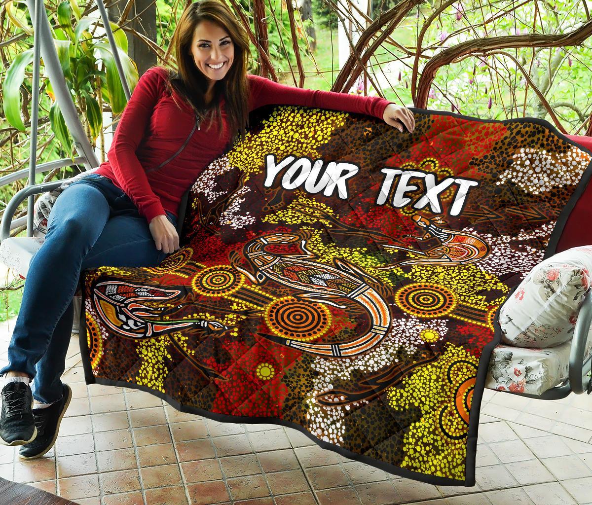 (Custom) Aboriginal Premium Quilt - Kangaroo and Lizard Dot Painting Art