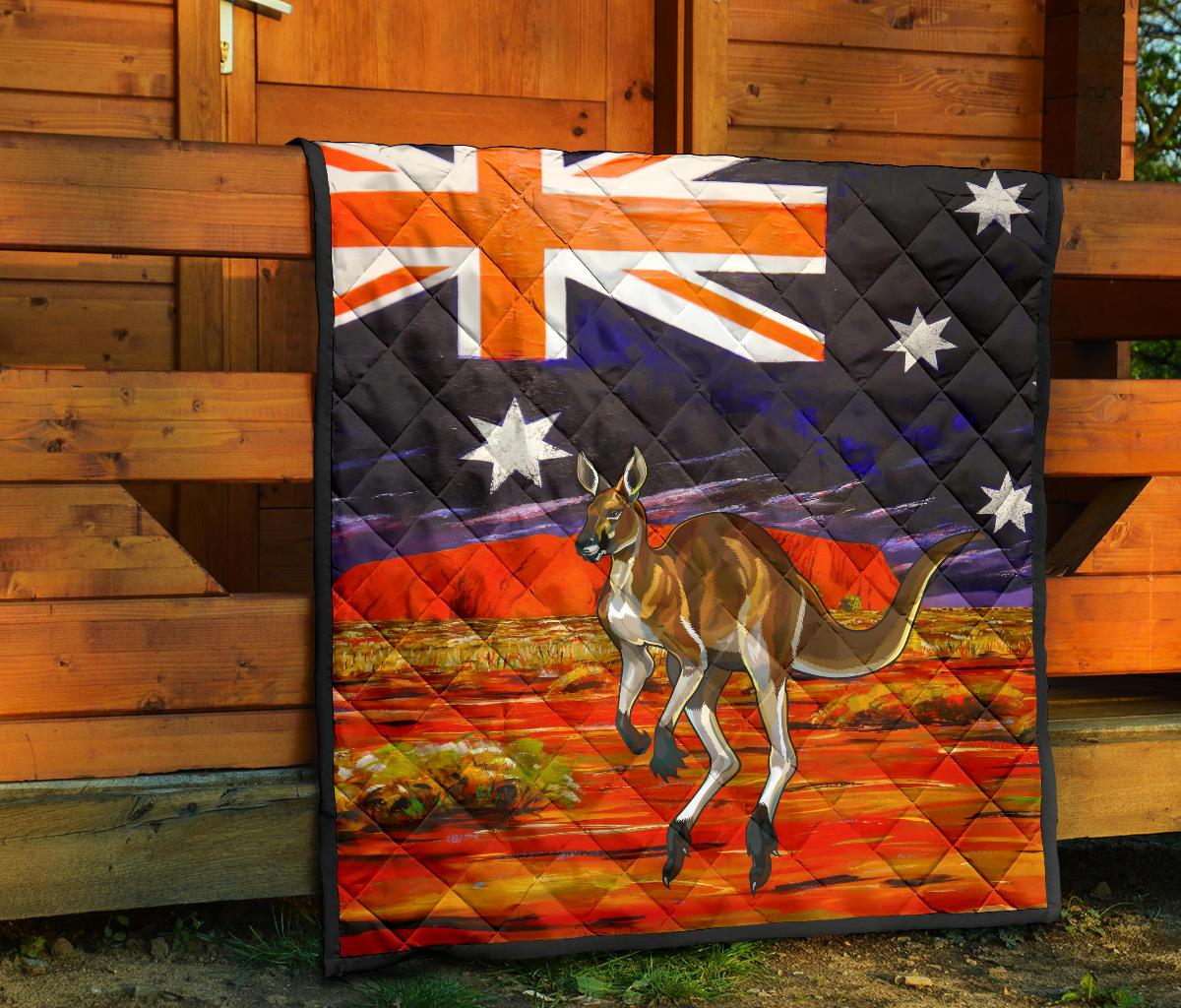 Premium Quilts - Kangaroo Quilts Aus Flag Uluru Landscape Art