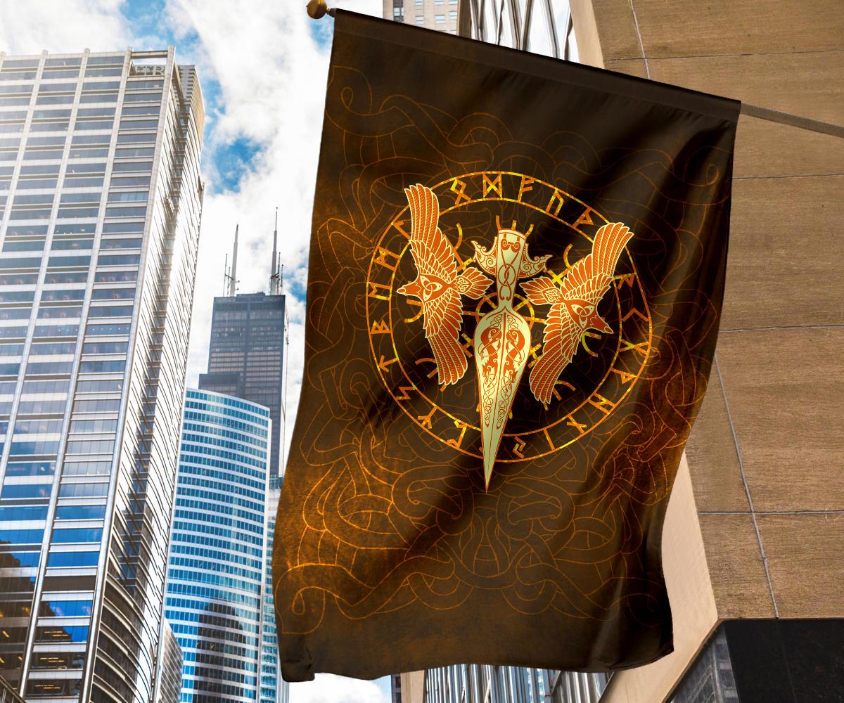 Viking Garden Flag Gold Spear Of The God Odin Gungnir And Two Gold Ravens