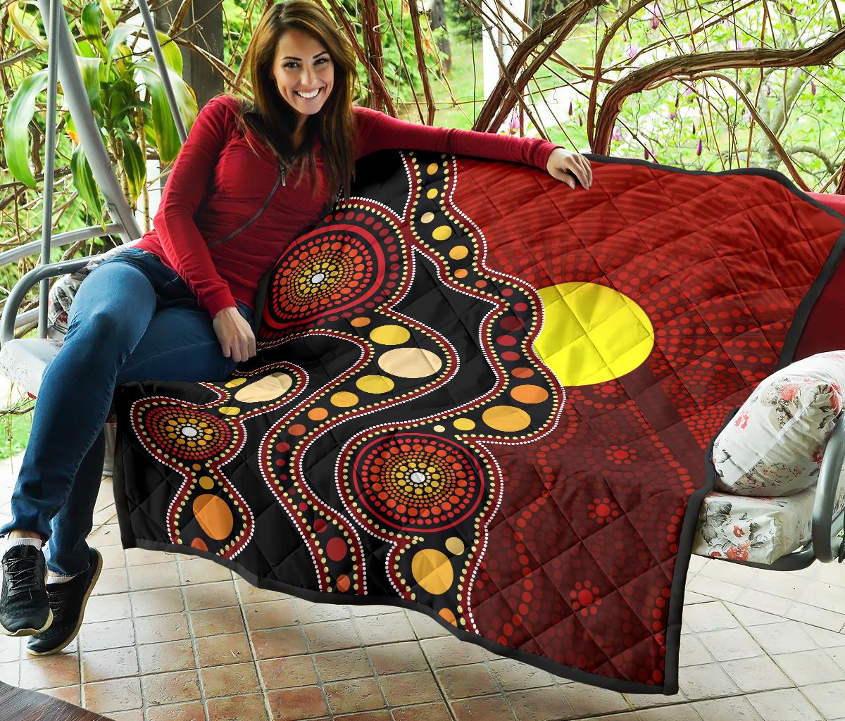 Aboriginal Premium Quilt - Australia Aboriginal Lives Matter Flag Circle Dot Painting Art Quilt
