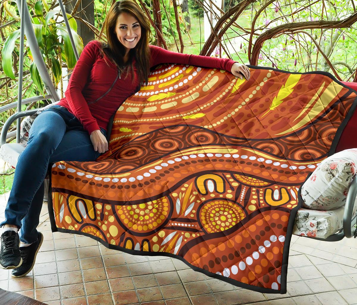 Aboriginal Premium Quilt - Landscape and The Sun Dot Painting Art