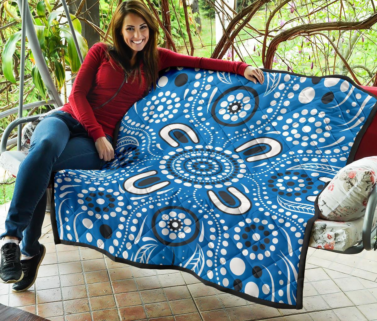 Aboriginal Premium Quilt - Indigenous Circle Dot Painting Blue Color