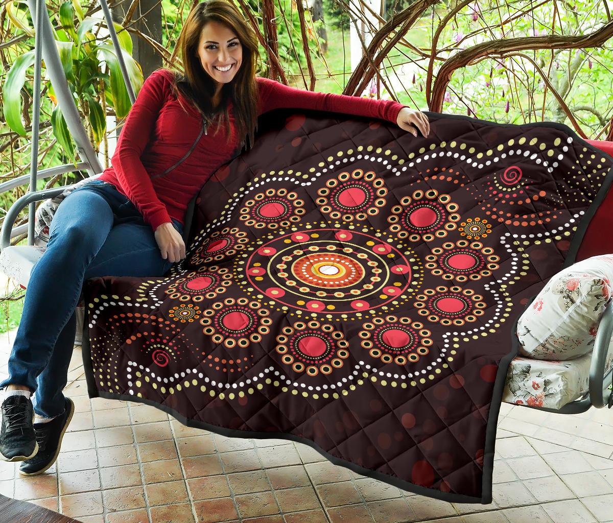 Aboriginal Premium Quilt - Australian Colorful Flower Dot Painting Art