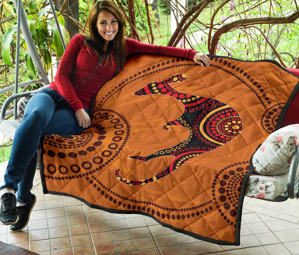 Aboriginal Premium Quilt - Australia Kangaroo Orange Dot Painting Art