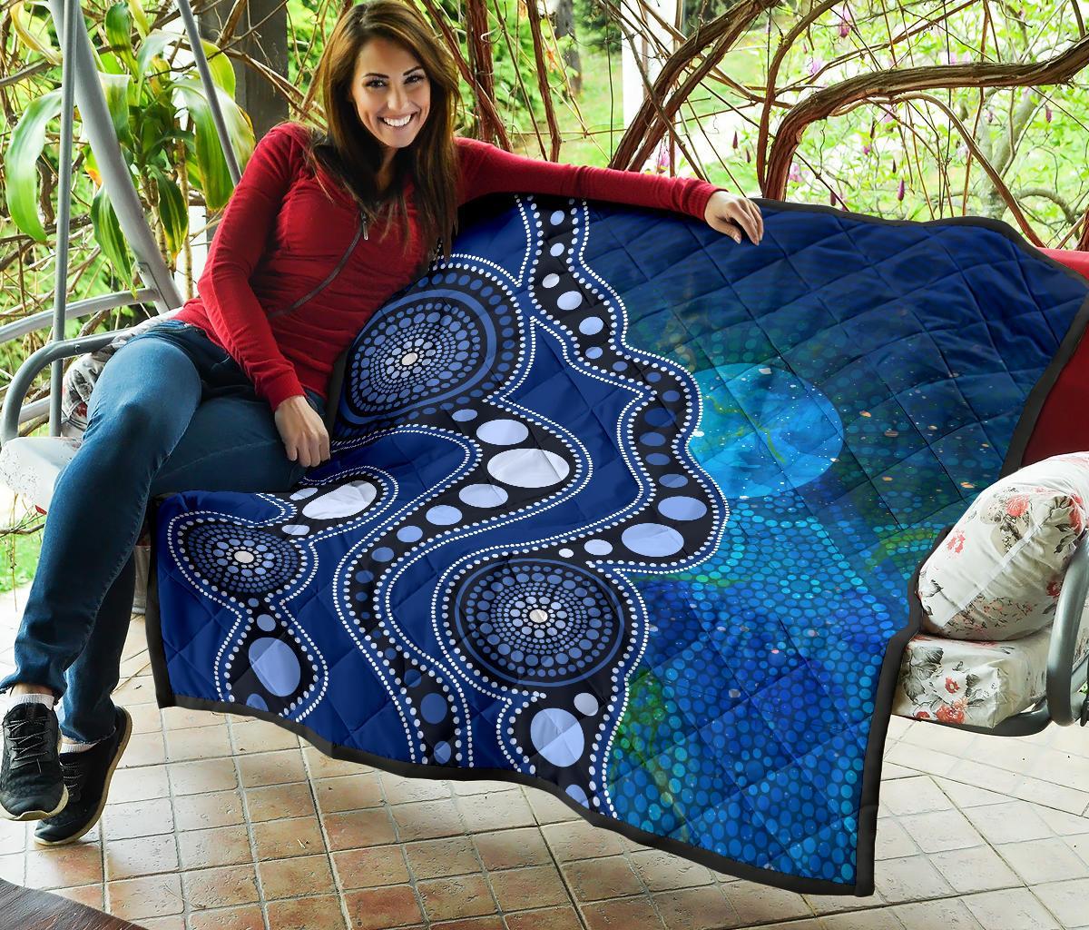Aboriginal Premium Quilt - Australia Indigenous Flag Circle Dot Painting Art (Blue)
