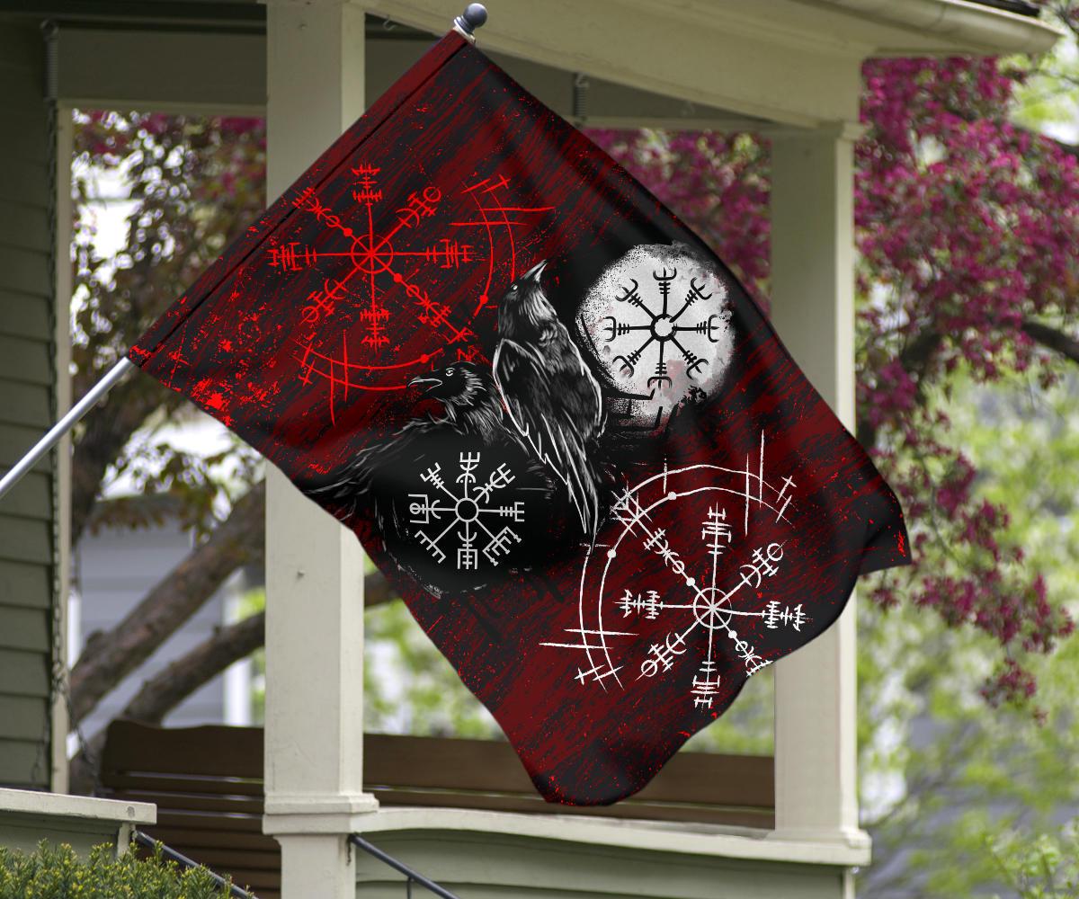 Viking Garden Flag Raven of Odin and Symbol Viking on Blood Background