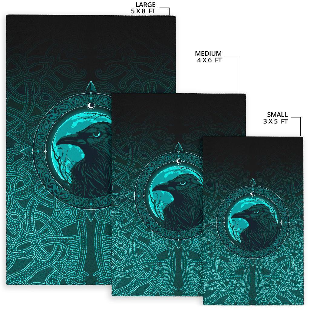 Viking Area Rug Ethnic Odin Raven Cyan