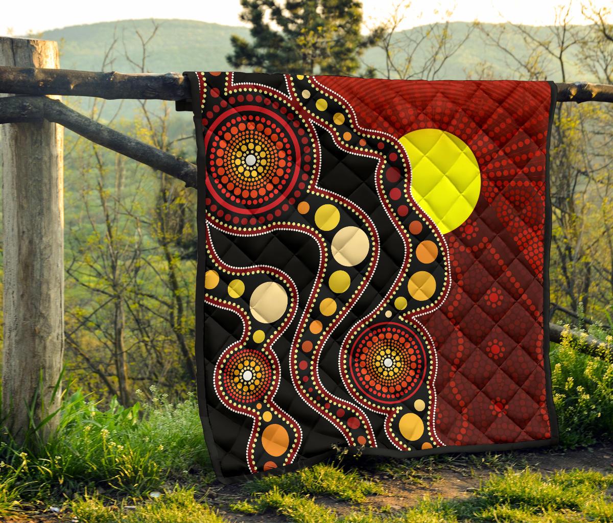 Aboriginal Premium Quilt - Australia Aboriginal Lives Matter Flag Circle Dot Painting Art Quilt