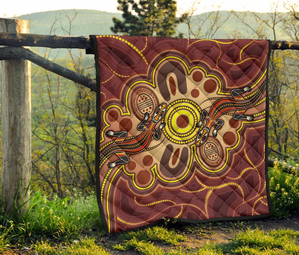 Aboriginal Premium Quilt - Indigenous Lizard Dot Painting Art