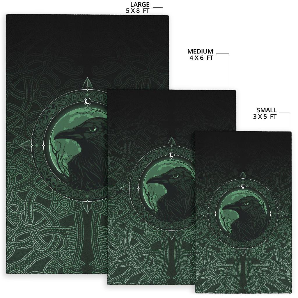 Viking Area Rug Ethnic Odin Raven Green