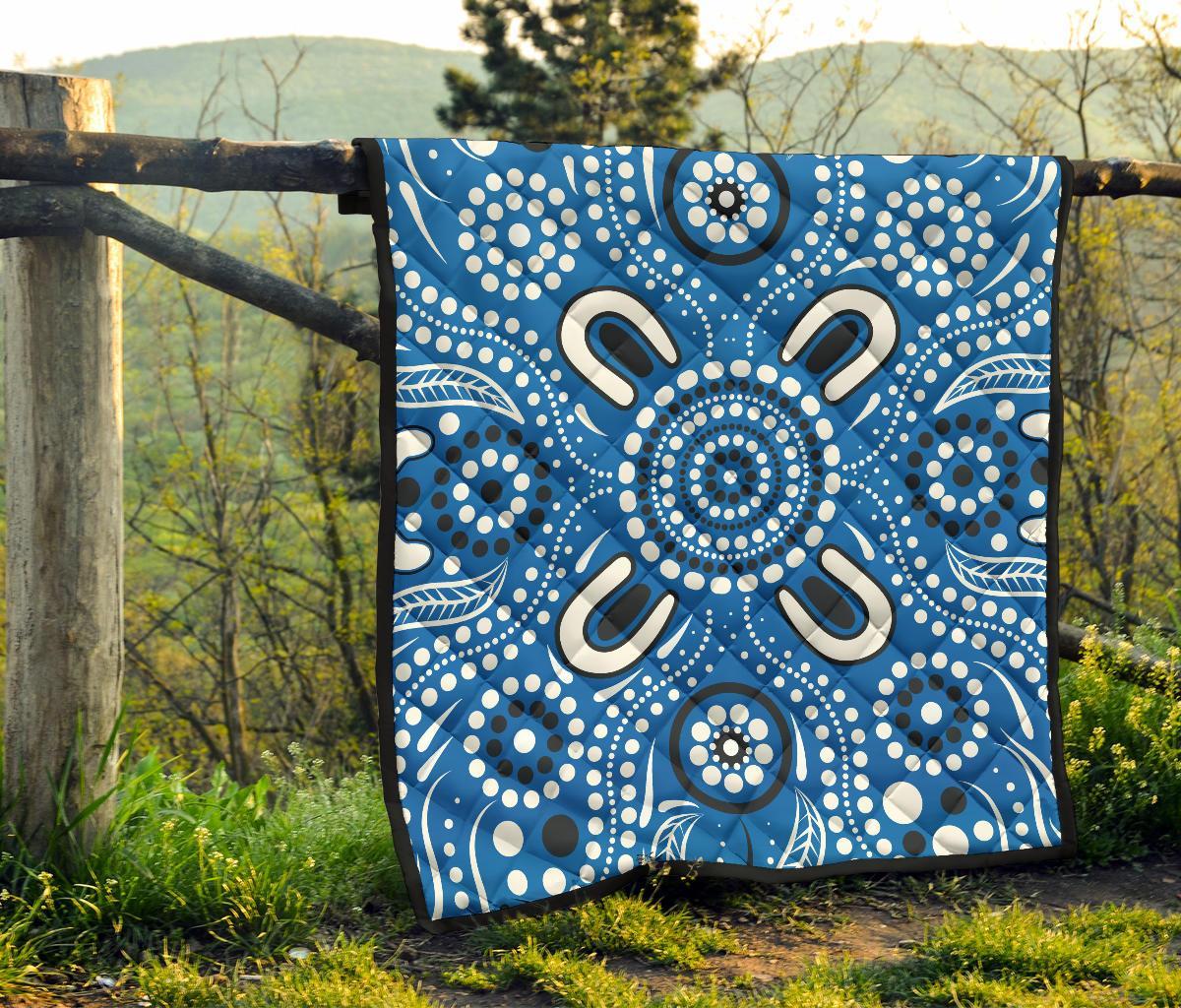 Aboriginal Premium Quilt - Indigenous Circle Dot Painting Blue Color