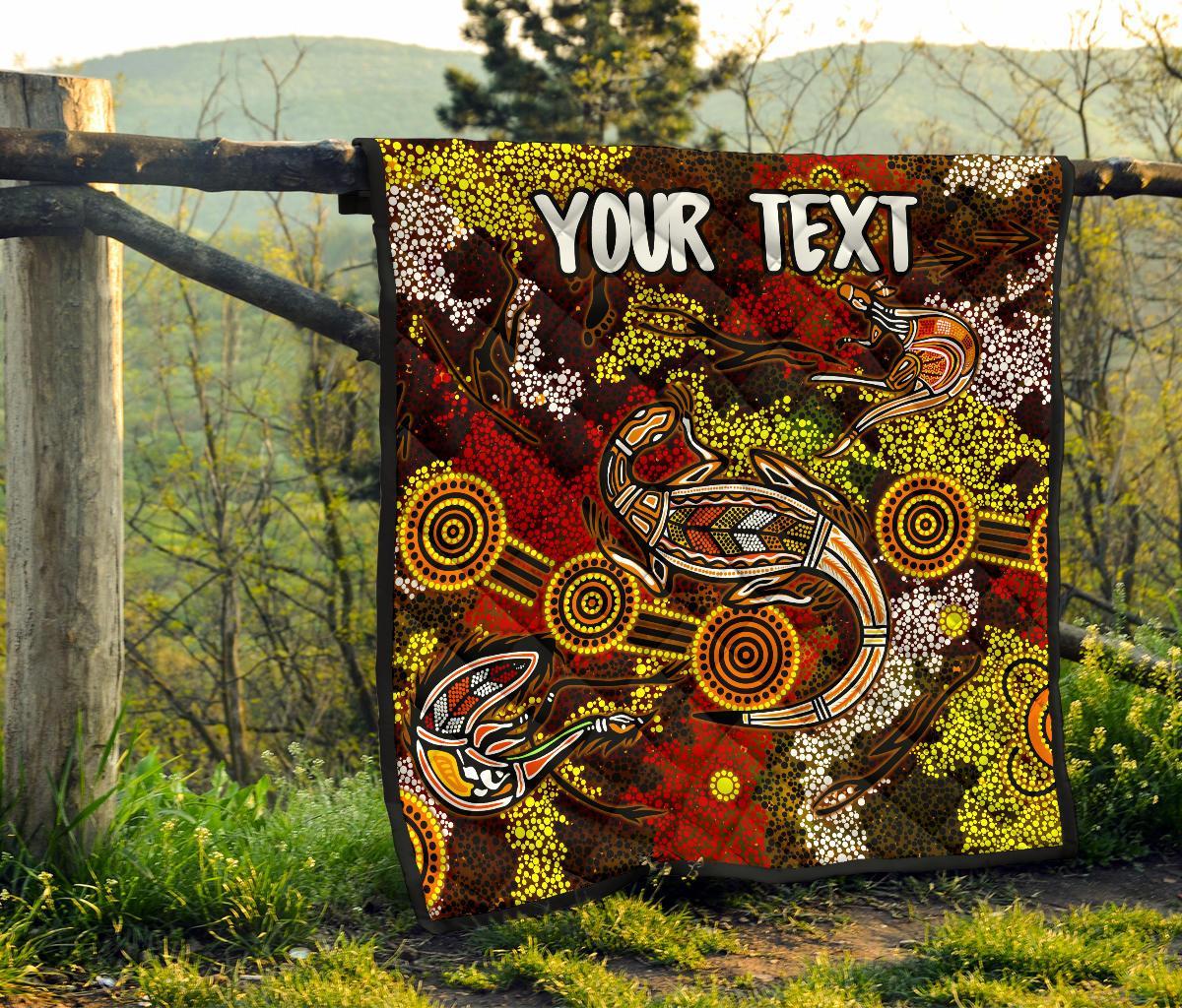 (Custom) Aboriginal Premium Quilt - Kangaroo and Lizard Dot Painting Art