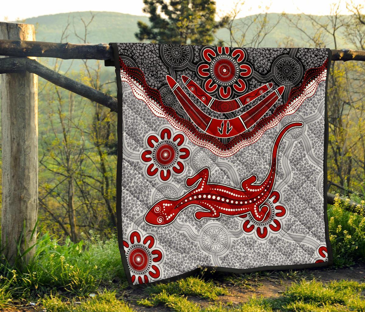 Aboriginal Premium Quilt - Indigenous Boomerang and Lizard Art