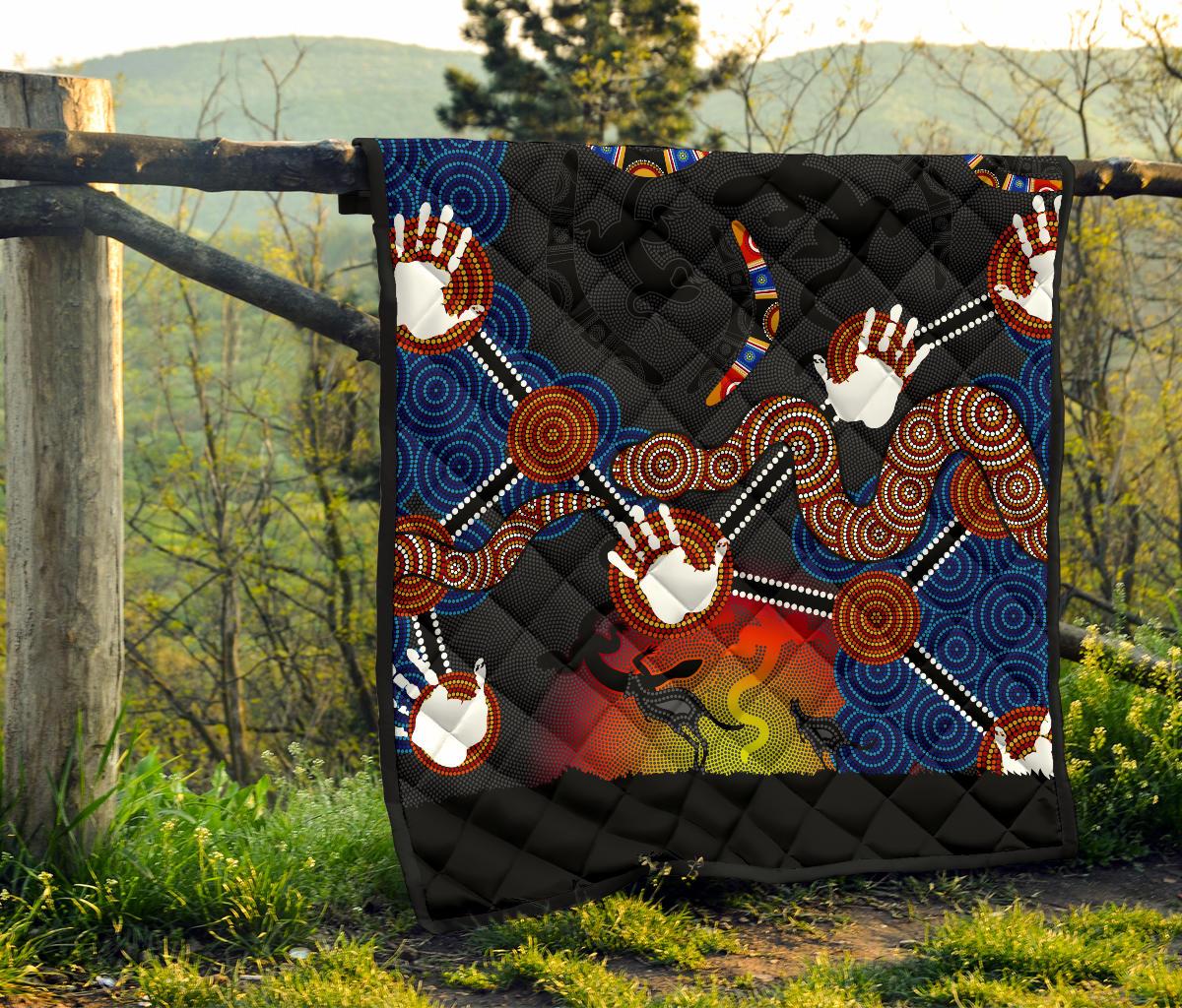 Aboriginal Premium Quilt - Australian Boomerang and Snake Indigenous Art