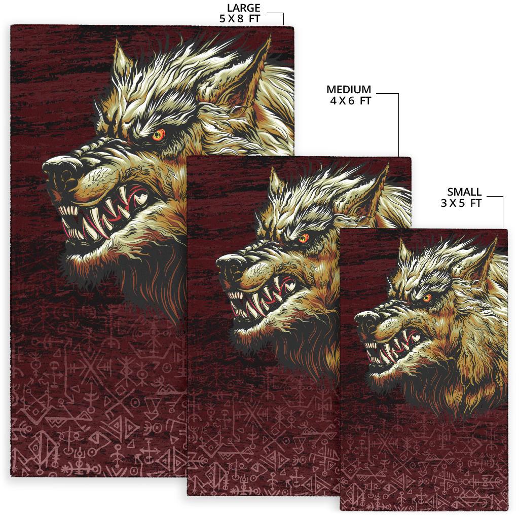 Viking Area Rug Fenrir On The Blood Moon Background