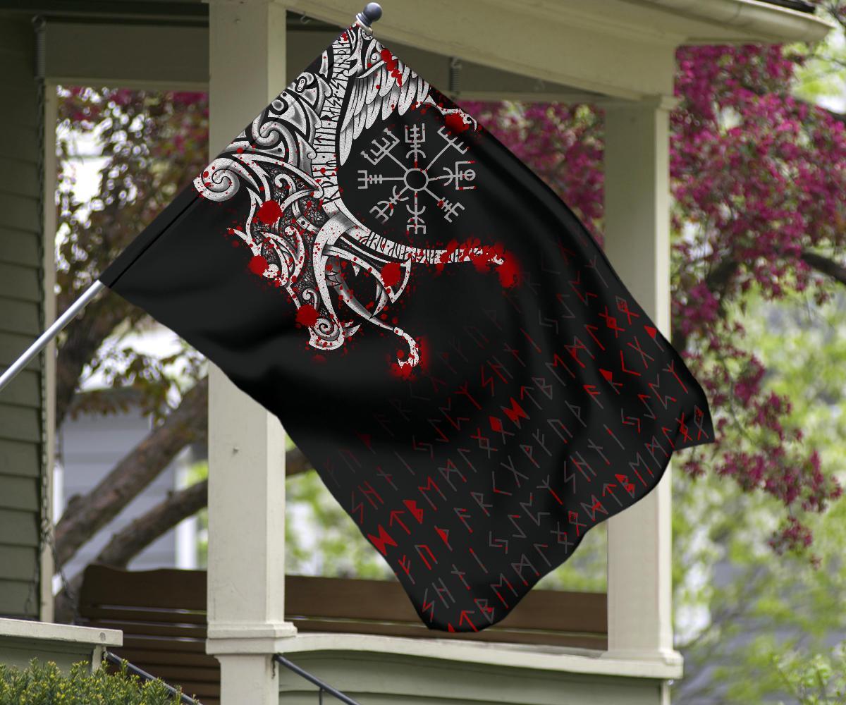 Viking Garden Flag Dragon and Vegvisir Blood Tattoo