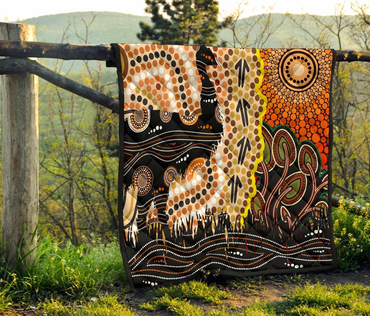 Aboriginal Premium Quilt - Indigenous Sun and Emu