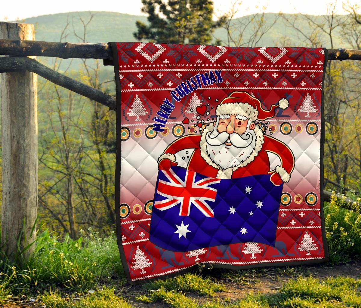 Christmas Premium Quilt - Australia Santa Claus Hold The Flag ( Red)