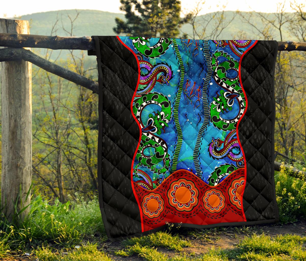 Aboriginal Premium Quilt - Aussie Indigenous Patterns Blue