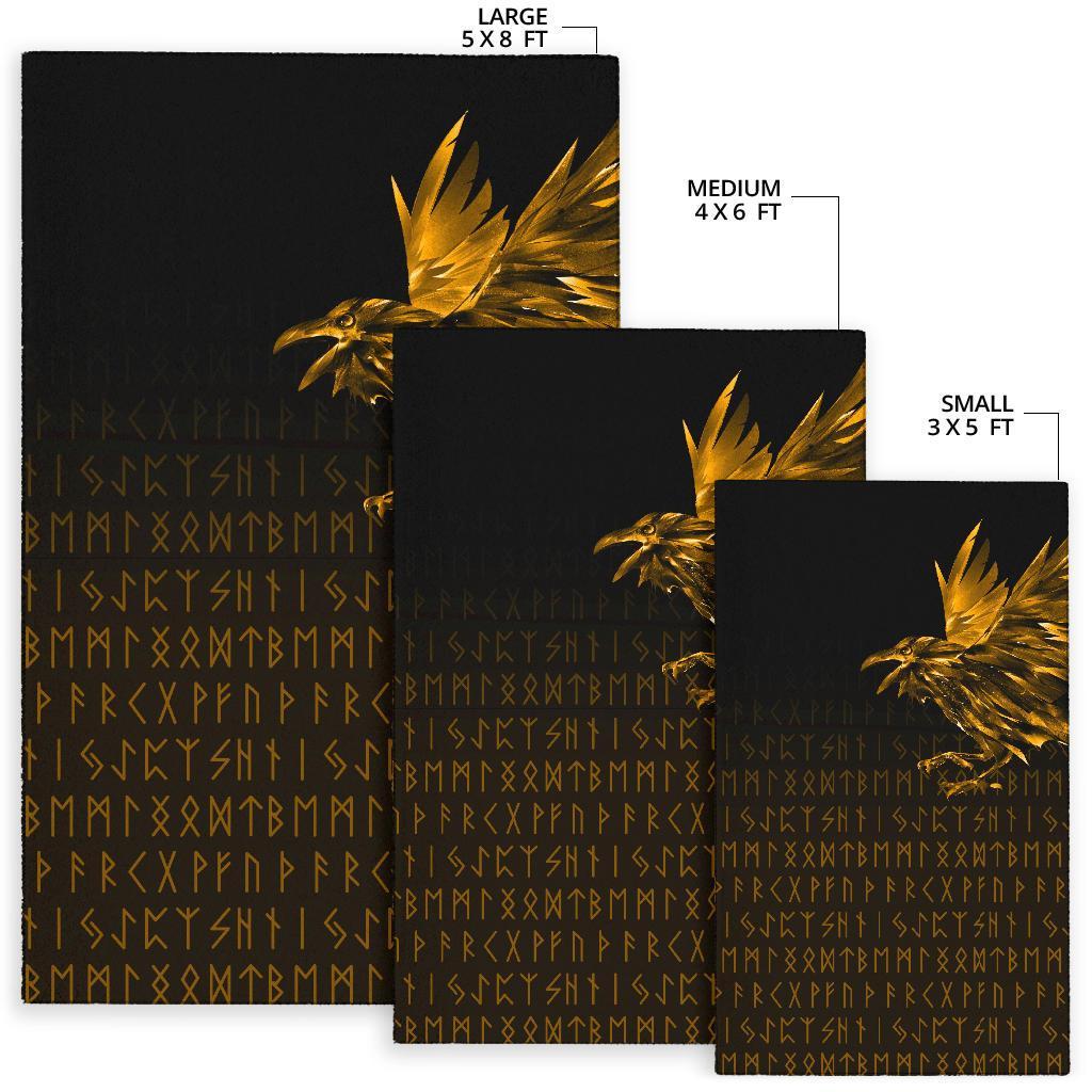 Viking Area Rug The Raven Of Odin Rune Gold