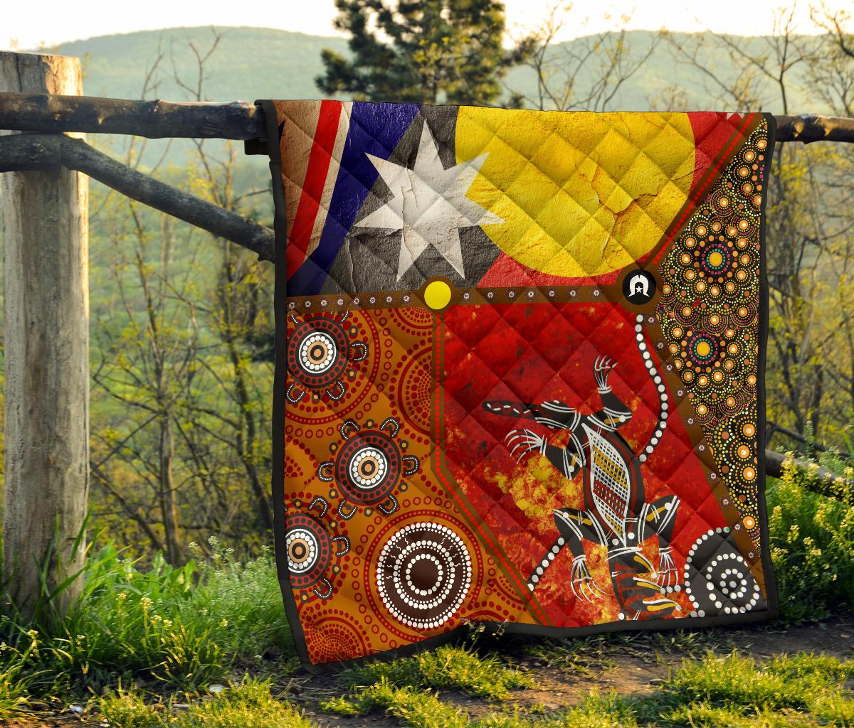 Premium Quilt - Aboriginal Dot Painting & Flags, Crocodile