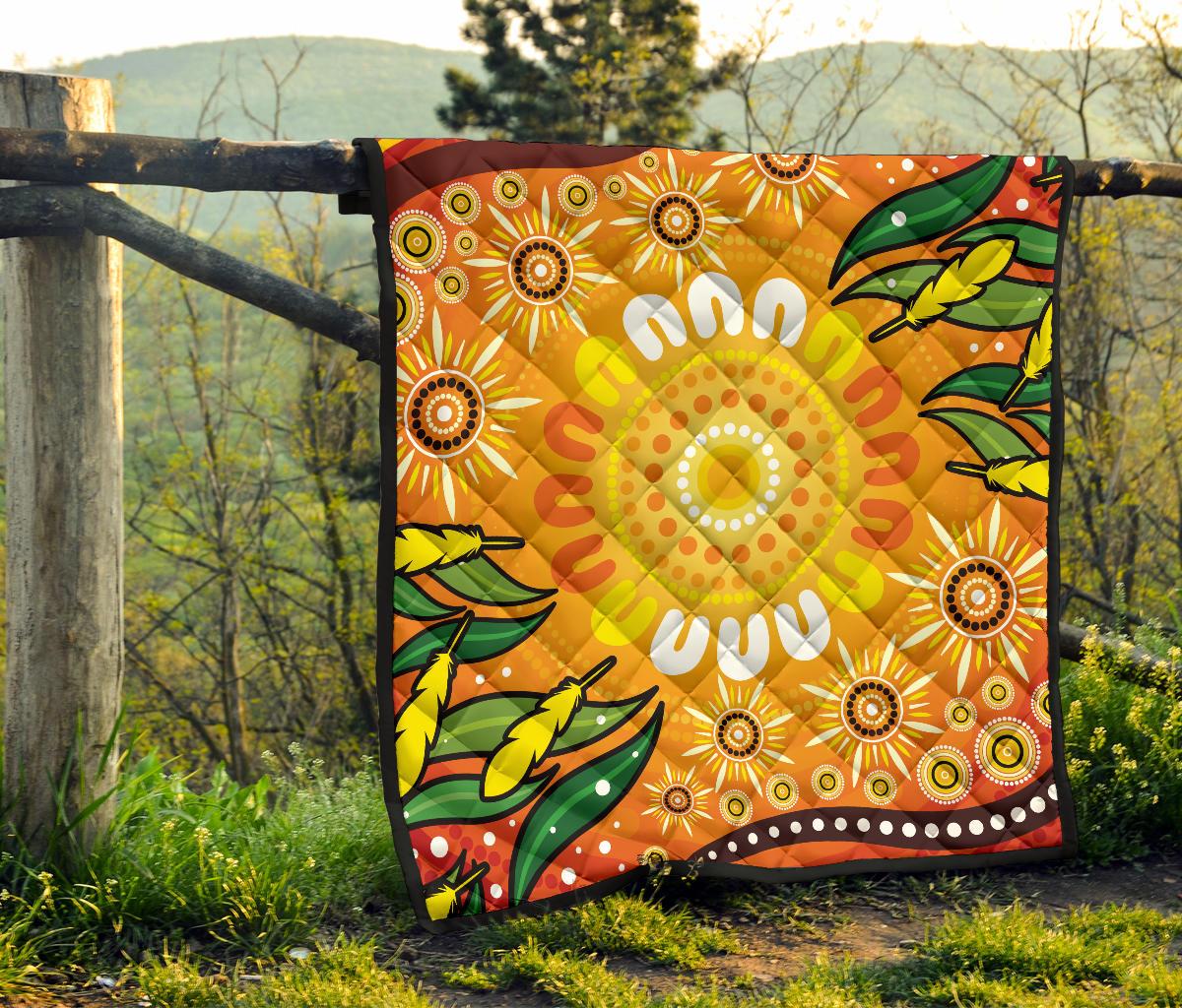 Aboriginal Premium Quilt - Indigenous Circle Leaf Patterns