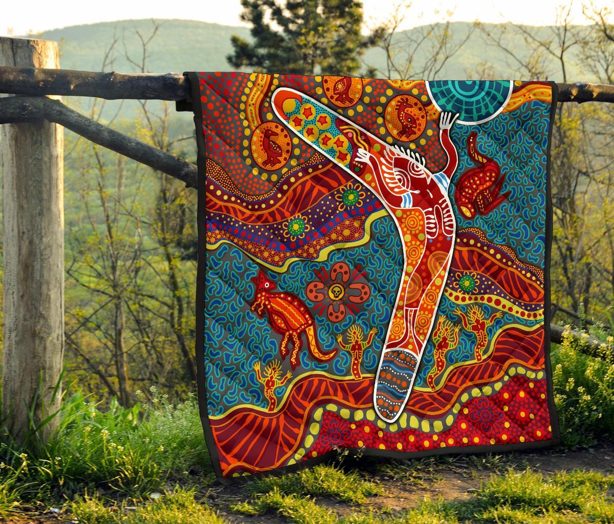 Aboriginal Premium Quilt - Indigenous Boomerang