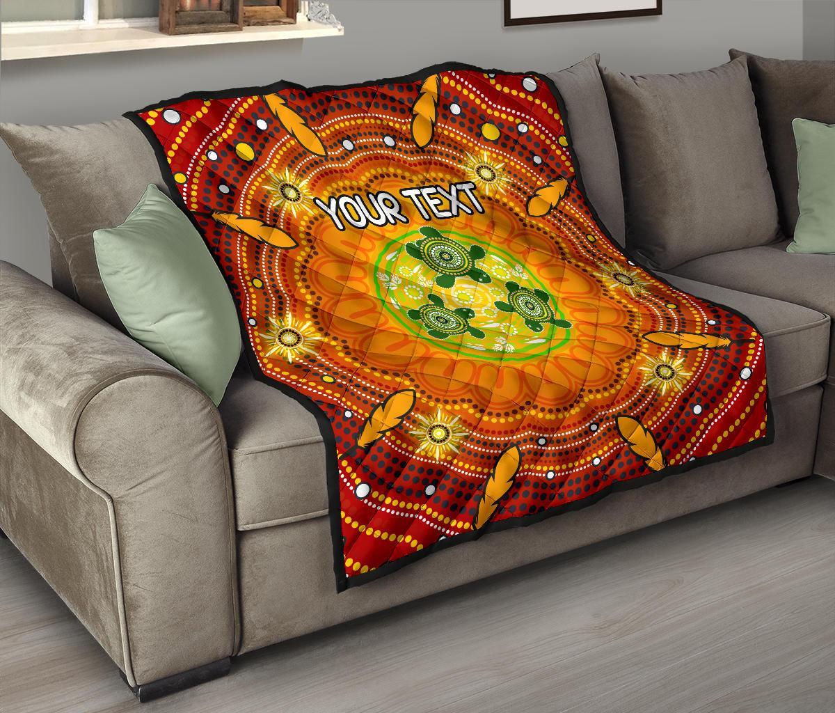 (Custom Text) Aboriginal Premium Quilt - Turtle Circle Dot Painting Art