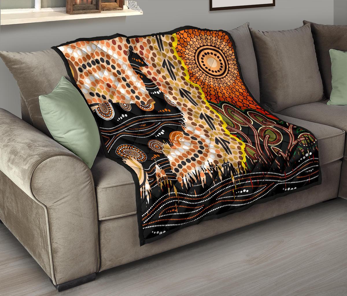 Aboriginal Premium Quilt - Indigenous Sun and Emu