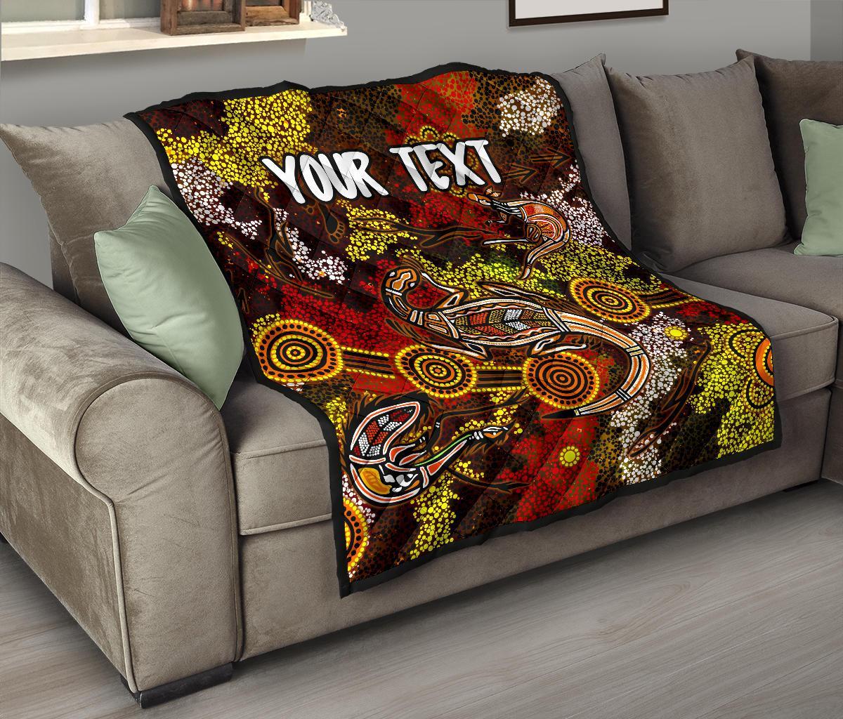 (Custom) Aboriginal Premium Quilt - Kangaroo and Lizard Dot Painting Art