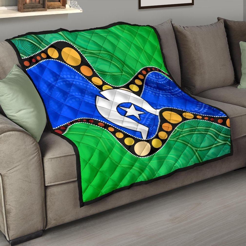 Torres Strait Islands Premium Quilt - Flag with Aboriginal Patterns