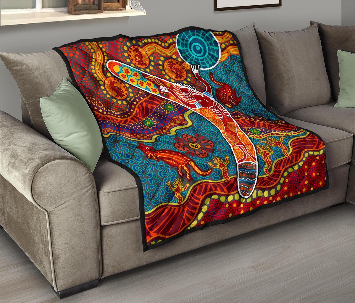 Aboriginal Premium Quilt - Indigenous Boomerang